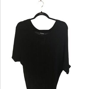 Black dolman sleeve gathers at waist line. This top it has small peekaboo holes.